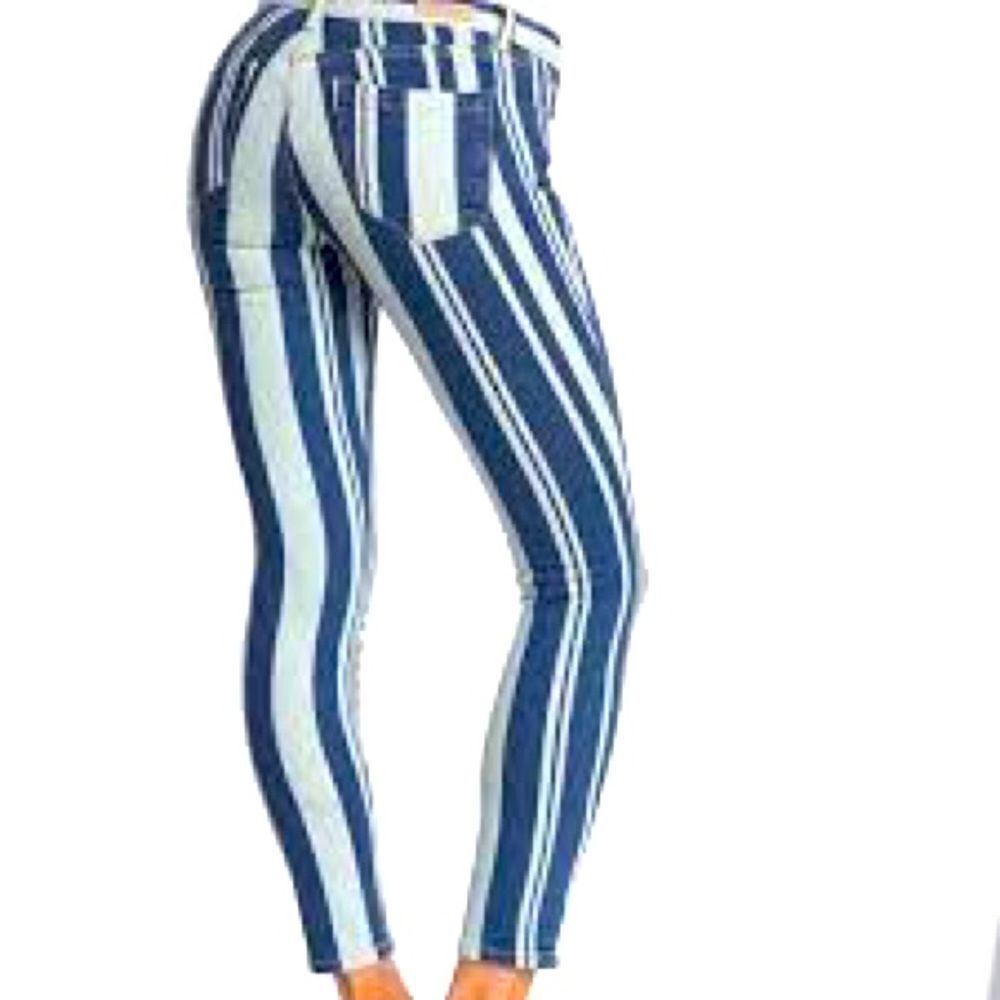 BlankNYC The Bond Blue Stripe Mid Rise Skinny Jeans
